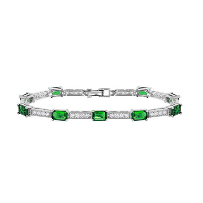 Sterling Silver Rhodium Plated Multi Square Clear and Green CZ Tennis Bracelet