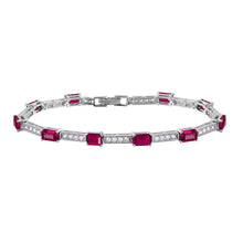 Load image into Gallery viewer, Sterling Silver Rhodium Plated Multi Square Clear And Ruby CZ Tennis Bracelet