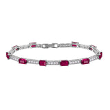Sterling Silver Rhodium Plated Multi Square Clear And Ruby CZ Tennis Bracelet