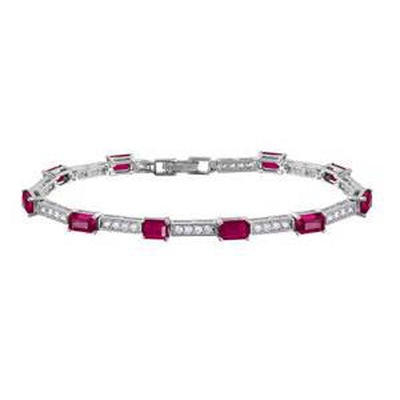 Sterling Silver Rhodium Plated Multi Square Clear and Ruby CZ Tennis Bracelet