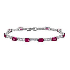 Sterling Silver Rhodium Plated Multi Square Clear and Ruby CZ Tennis Bracelet