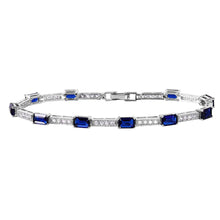Load image into Gallery viewer, Sterling Silver Rhodium Plated Multi Square Clear and Blue CZ Tennis Bracelet