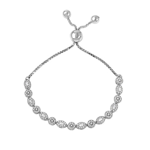 Sterling Silver Rhodium Plated Multi Shape Micro Pave Lariat Bracelet