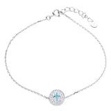 Sterling Silver Rhodium Plated Bracelet With CZ Encrusted Cross Disc