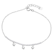 Load image into Gallery viewer, Sterling Silver Rhodium Plated CZ Beads With Hanging Hearts Bracelet