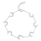 Sterling Silver Rhodium Plated Multiple CZ Crescent Bracelet