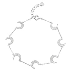 Sterling Silver Rhodium Plated Multiple CZ Crescent Bracelet
