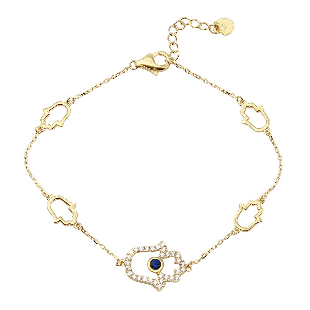 Sterling Silver Gold Plated Multiple Hamsa CZ Bracelet