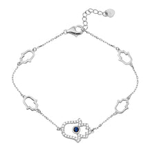 Load image into Gallery viewer, Sterling Silver Rhodium Plated Multiple Hamsa CZ Bracelet