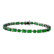 Load image into Gallery viewer, Sterling Silver Black Rhodium Plated Green Synthetic Rectangle And Oval CZ Bracelet