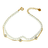 Sterling Silver Gold Plated Double Strand Synthetic Pearl with CZ