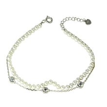 Load image into Gallery viewer, Sterling Silver Rhodium Plated Double Strand Synthetic Pearl with CZ