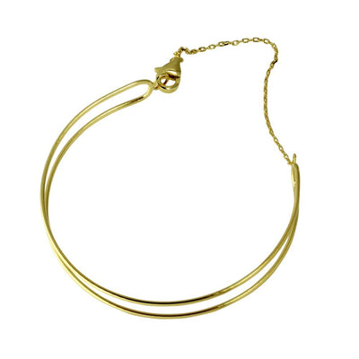 Sterling Silver Gold Plated Open Wire Cuff Bracelet With Chain