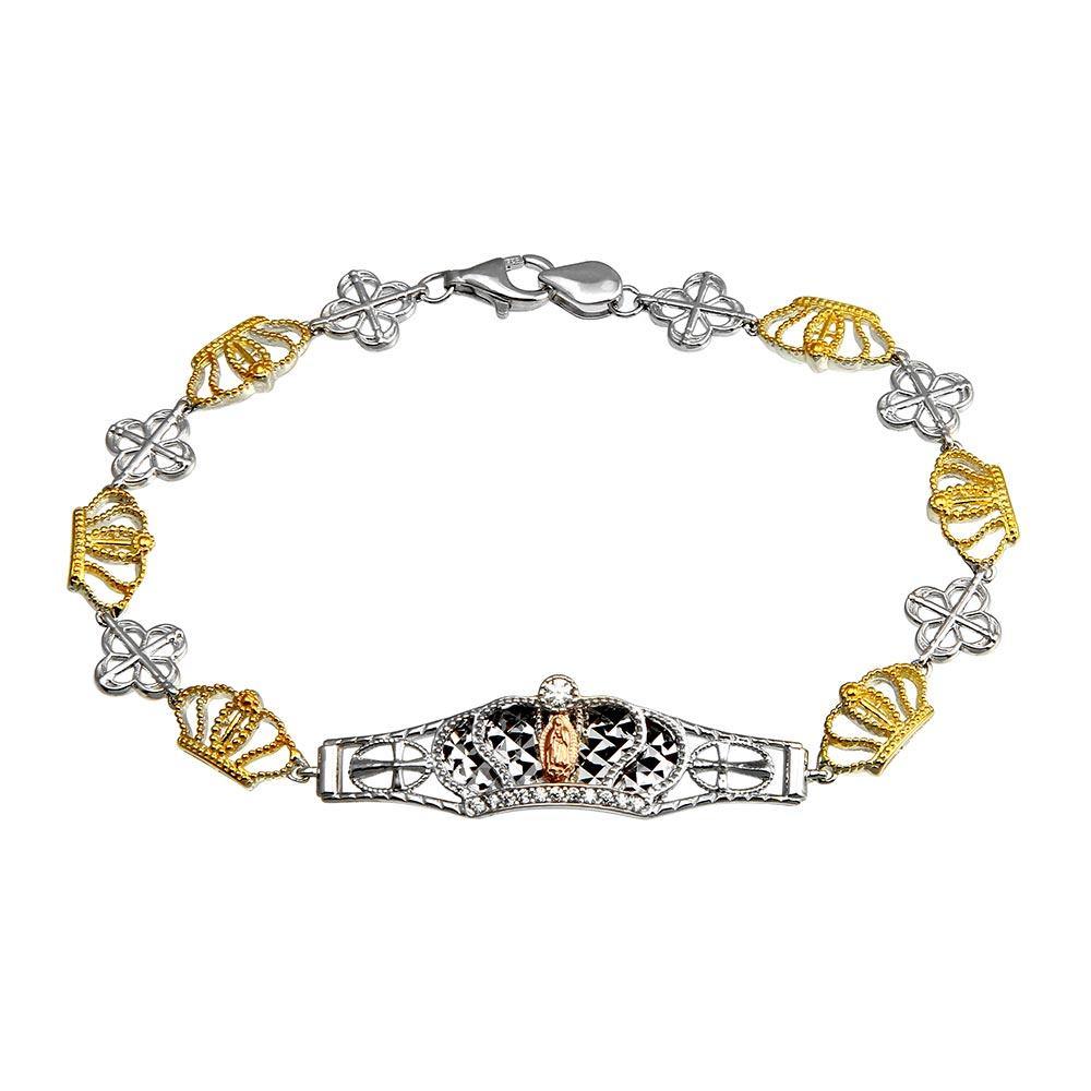 Sterling Silver 2 Toned Crown Tennis Bracelet - silverdepot