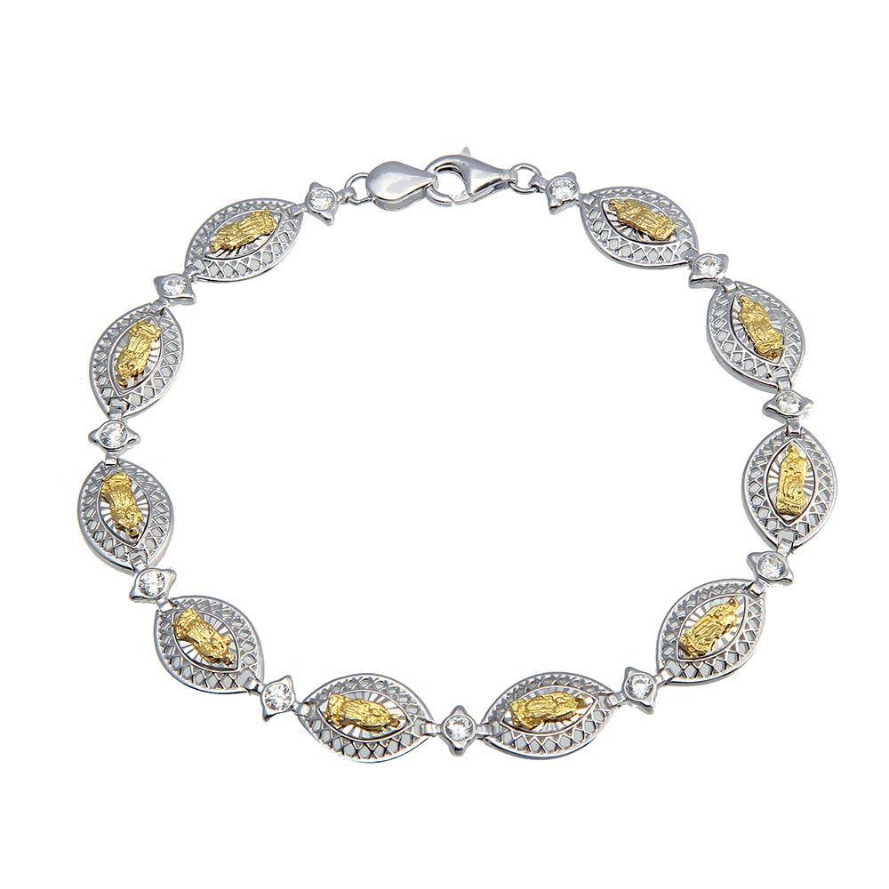 Sterling Silver 2 Toned Oval Mary Link Tennis Bracelet - silverdepot