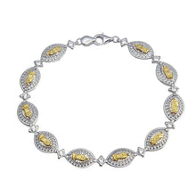 Load image into Gallery viewer, Sterling Silver 2 Toned Oval Mary Link Tennis Bracelet - silverdepot