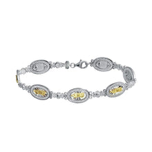 Load image into Gallery viewer, Sterling Silver 2 Toned Oval Mary Link Tennis Bracelet - silverdepot