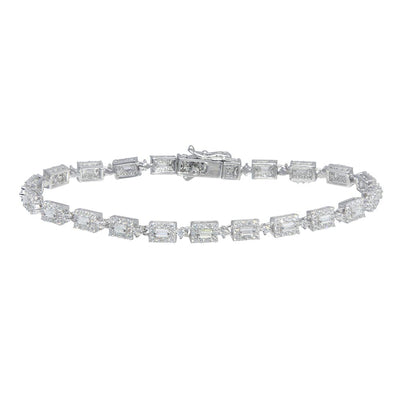 Sterling Silver Rhodium Plated Square Baguette Center CZ Tennis Bracelet