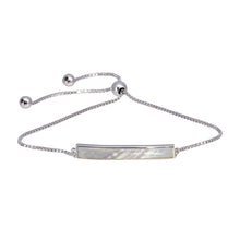 Load image into Gallery viewer, Sterling Silver Rhodium Plated Synthetic Mother of Pearl Bar Chain Lariat Bracelet