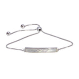 Sterling Silver Rhodium Plated Synthetic Mother of Pearl Bar Chain Lariat Bracelet