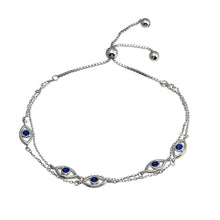 Load image into Gallery viewer, Sterling Silver Rhodium Toned Plated Multi Chain Evil Eye Blue CZ Lariat Bracelet - silverdepot