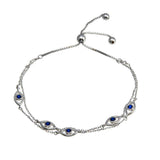 Sterling Silver Rhodium Toned Plated Multi Chain Evil Eye Blue CZ Lariat Bracelet