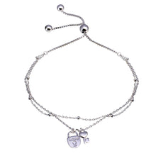 Load image into Gallery viewer, Sterling Silver Rhodium Plated Layered Lock and Key Chain Lariat Bracelet