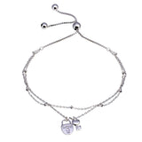 Sterling Silver Rhodium Plated Layered Lock and Key Chain Lariat Bracelet