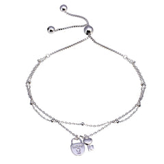 Sterling Silver Rhodium Plated Layered Lock and Key Chain Lariat Bracelet