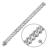 Sterling Silver Rhodium Plated CZ Encrusted Miami Cuban Link Bracelet-17mm