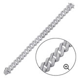 Sterling Silver Rhodium Plated CZ Encrusted Square Miami Cuban Link Bracelet