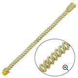 Sterling Silver Gold Plated CZ Encrusted Square Miami Cuban Link Hip Hop Bracelet Width-11mm