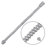 Sterling Silver Rhodium Plated CZ Encrusted Square Miami Cuban Link Bracelet-11mm