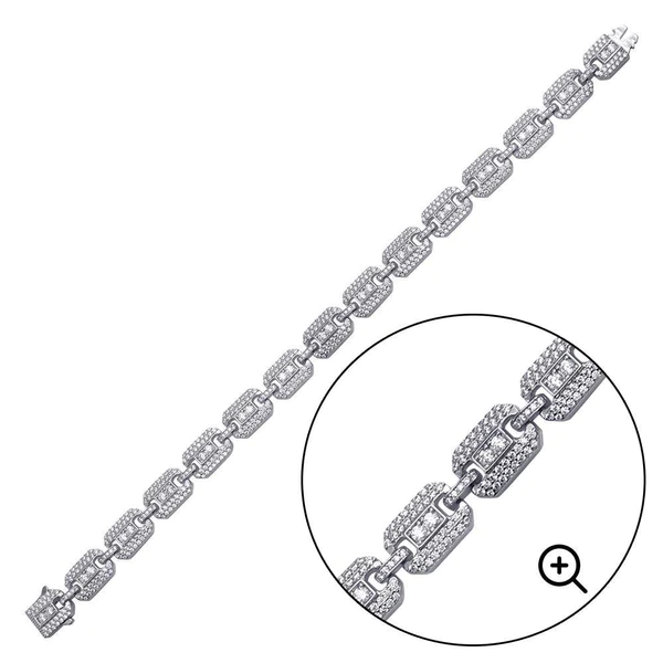 Sterling Silver Rhodium Plated CZ Square Link Bracelet-8.8mm