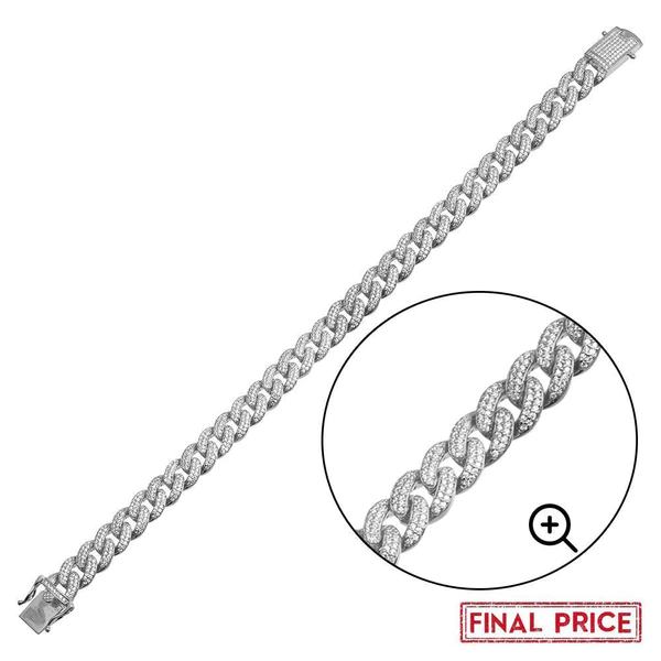 Sterling Silver Rhodium Plated CZ Encrusted Miami Cuban Link Bracelet-8.9mm