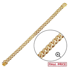 Load image into Gallery viewer, Sterling Silver Gold Plated CZ Encrusted Miami Cuban Link Bracelet-9.5mm