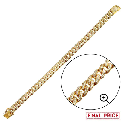 Sterling Silver Gold Plated CZ Encrusted Miami Cuban Link Bracelet-9.5mm
