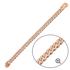 Sterling Silver Rose Gold Plated CZ Encrusted Miami Cuban Link Hip Hop Bracelet Width-11.5mm
