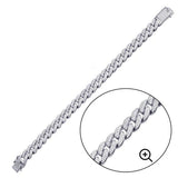Sterling Silver Rhodium Plated CZ Encrusted Miami Cuban Link Bracelet-11.5mm