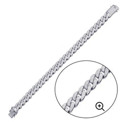 Sterling Silver Rhodium Plated CZ Encrusted Miami Cuban Link Bracelet-11.5mm