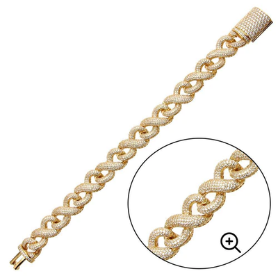 Sterling Silver Gold Plated CZ Encrusted Miami Cuban Link Hip Hop Bracelet Width-13.8mm