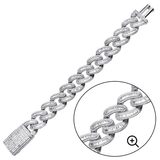 Sterling Silver Rhodium Plated CZ Encrusted Miami Cuban Link Hip Hop Bracelet Width-19.5mm