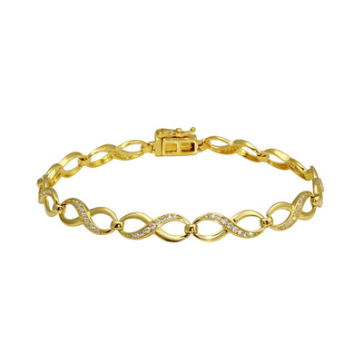 Sterling Silver Gold Plated CZ Infinity Link Bracelet