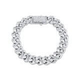 Sterling Silver Rhodium Plated Cuban CZ 12mm Bracelet