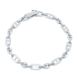 Sterling Silver Rhodium Plated Mariner Style CZ Link Bracelet