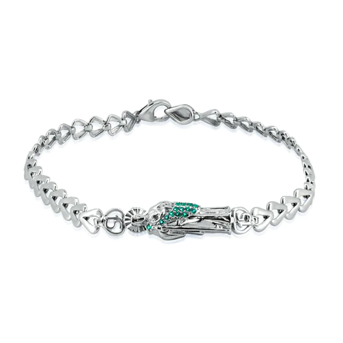 Sterling Silver Rhodium Plated St Jude Green CZ Quinceanera Bracelet