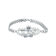 Sterling Silver Rhodium Plated Diamond Cut Quincinera Crown Infinity Clear CZ Bracelet