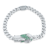 Sterling Silver Rhodium Plated St Jude Green CZ Cuban 6.5mm Bracelet