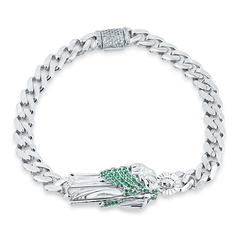 Sterling Silver Rhodium Plated St Jude Green CZ Cuban 6.5mm Bracelet