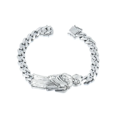 Sterling Silver Rhodium Plated St Jude Cuban Bracelet, Length 8